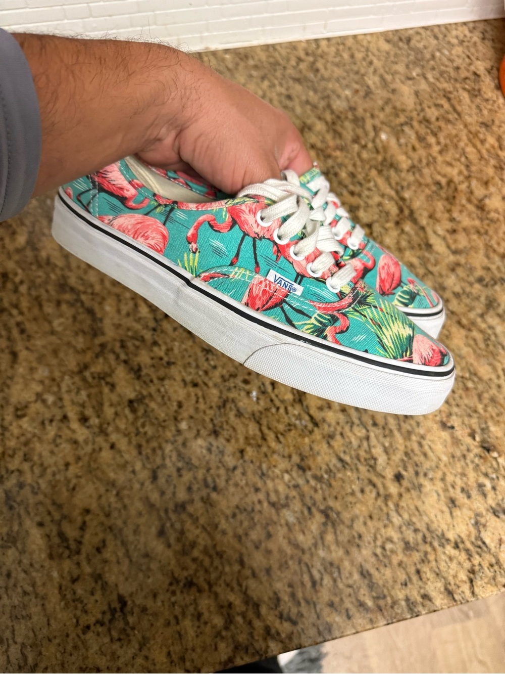 Vans Off the Wall Pink Flamingo & Palm Trees Shoes Mens Size 7.5 Womens 9 Used